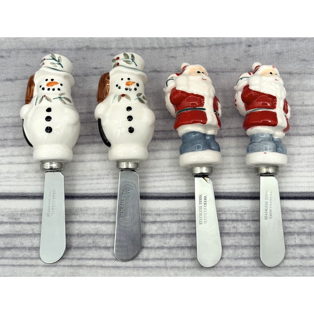 LOT OF 4 PFALTZGRAFF WINTERBERRY CHEESE SPREADERS - SANTA / SNOWMAN